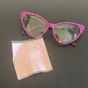 Hot Pink Rhinestone Cat Eye Sunglasses